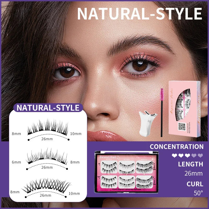 Magnetic Suction False Eyelashes 3 Pair Combination Large Capacity 4 Magnetic suit Natural Long Thick Party