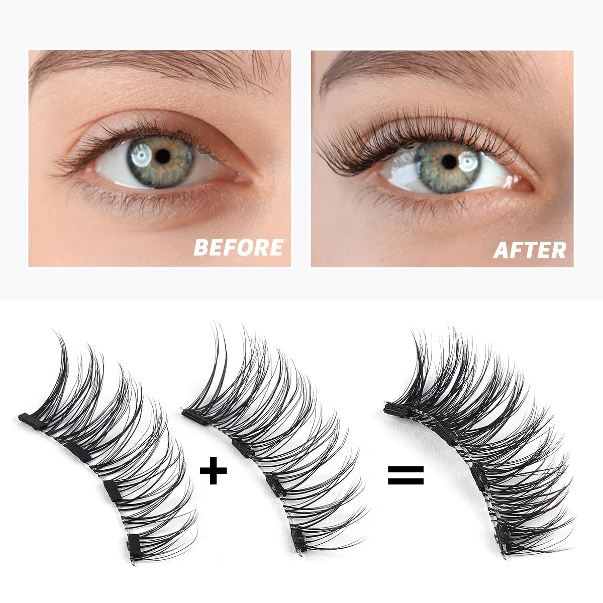 MAGEFY 2 Boxes Magnetic Lashes with Eyebrow Brush Natural Extend Cat Eye Lashes Cross Magnifying Eyes Beauty Makeup Accessory