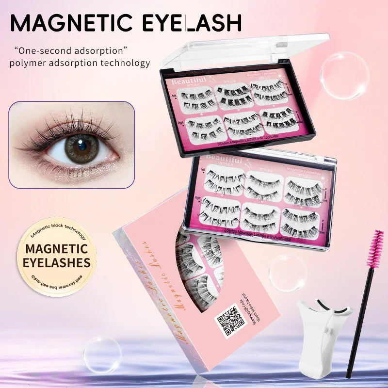 Magnetic Suction False Eyelashes 3 Pair Combination Large Capacity 4 Magnetic suit Natural Long Thick Party