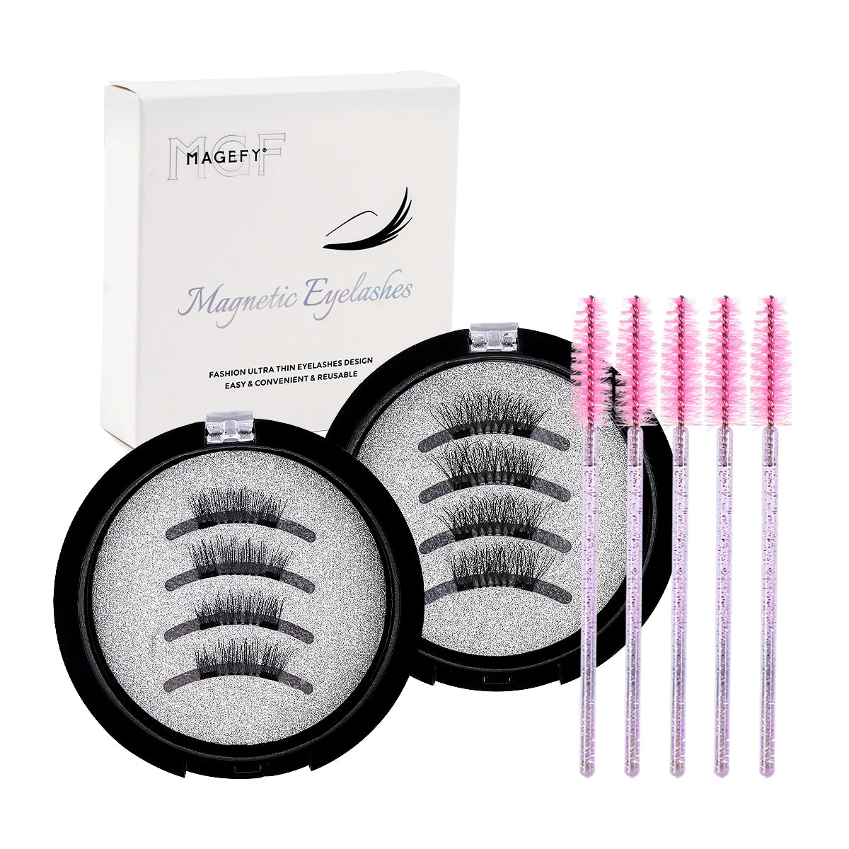 MAGEFY 2 Boxes Magnetic Lashes with Eyebrow Brush Natural Extend Cat Eye Lashes Cross Magnifying Eyes Beauty Makeup Accessory