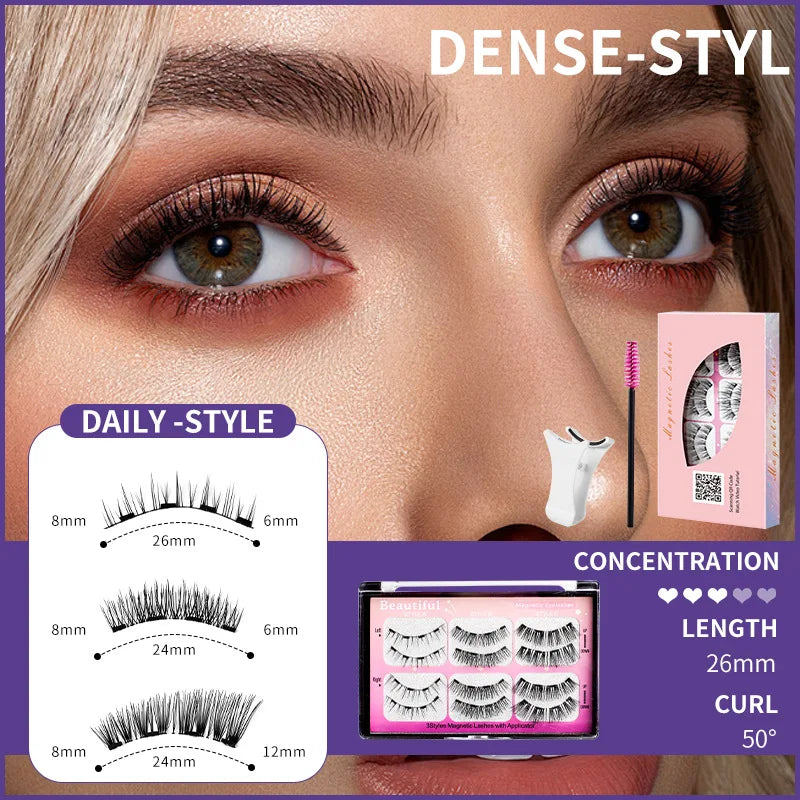 Magnetic Suction False Eyelashes 3 Pair Combination Large Capacity 4 Magnetic suit Natural Long Thick Party