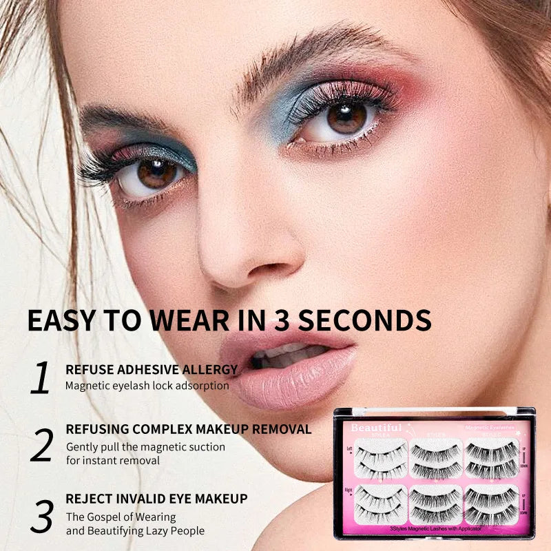 Magnetic Suction False Eyelashes 3 Pair Combination Large Capacity 4 Magnetic suit Natural Long Thick Party