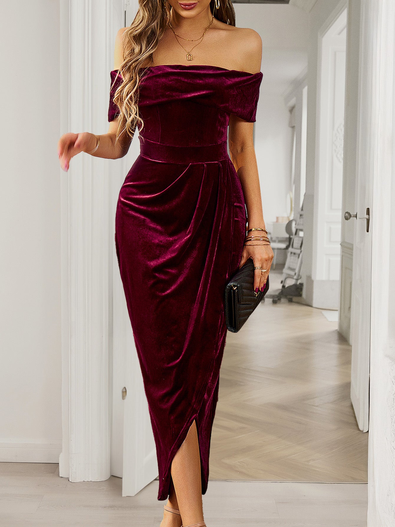 Solid Color Strapless Bodycon Long Dress Women's Dress - Hafsa Luxury