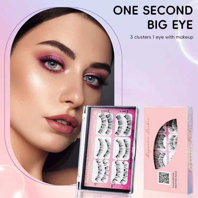 Magnetic Suction False Eyelashes 3 Pair Combination Large Capacity 4 Magnetic suit Natural Long Thick Party