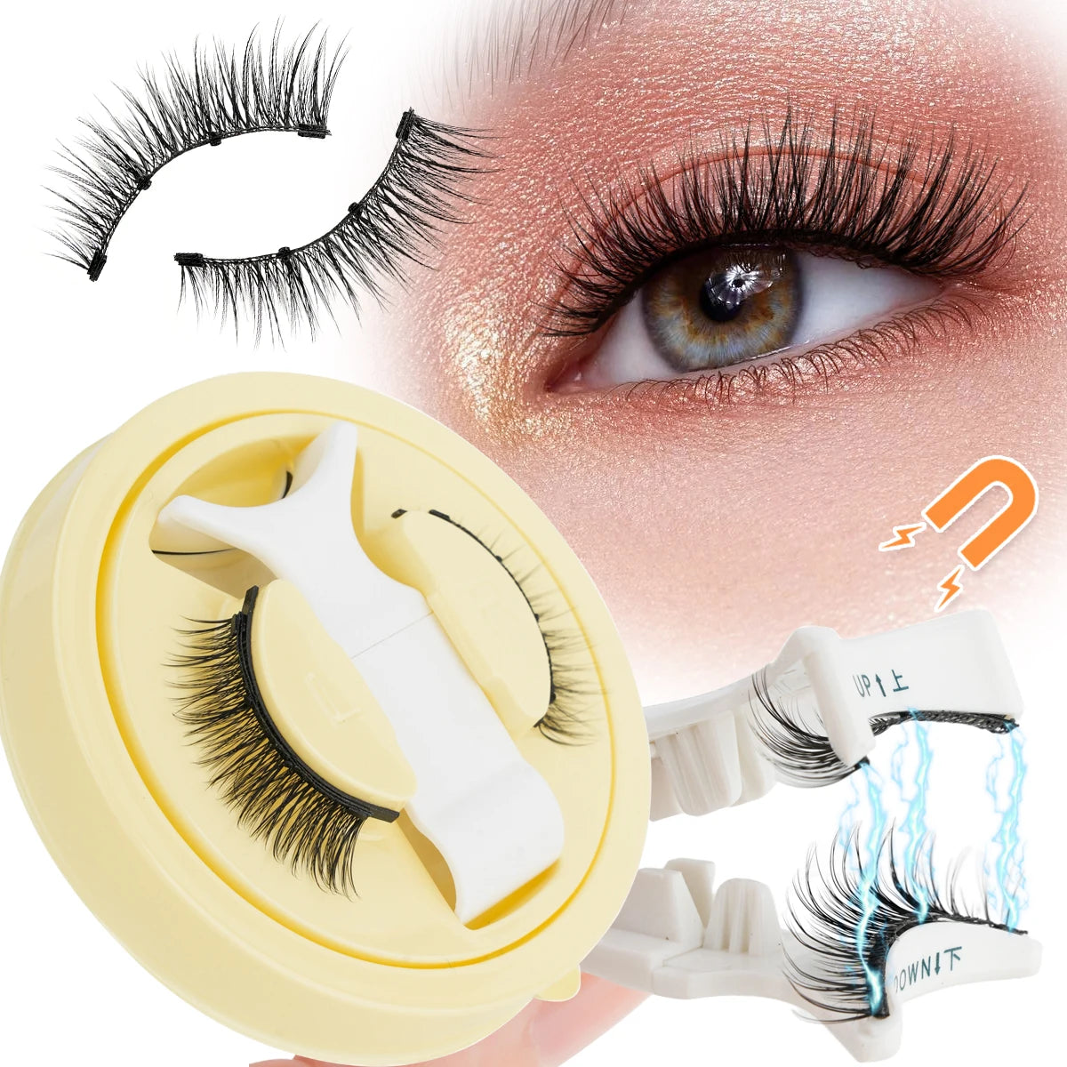 1 Pair New Magnetic Eyelashes Reusable No Glue Needed Natural Look 3D Lashes Soft Easy Apply Magnetic Lashes Kit for Eye Makeup