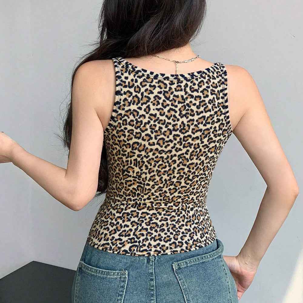 Women's Short Leopard Print Vest For Summer Wear As An Outer Layer Or Inner Layer