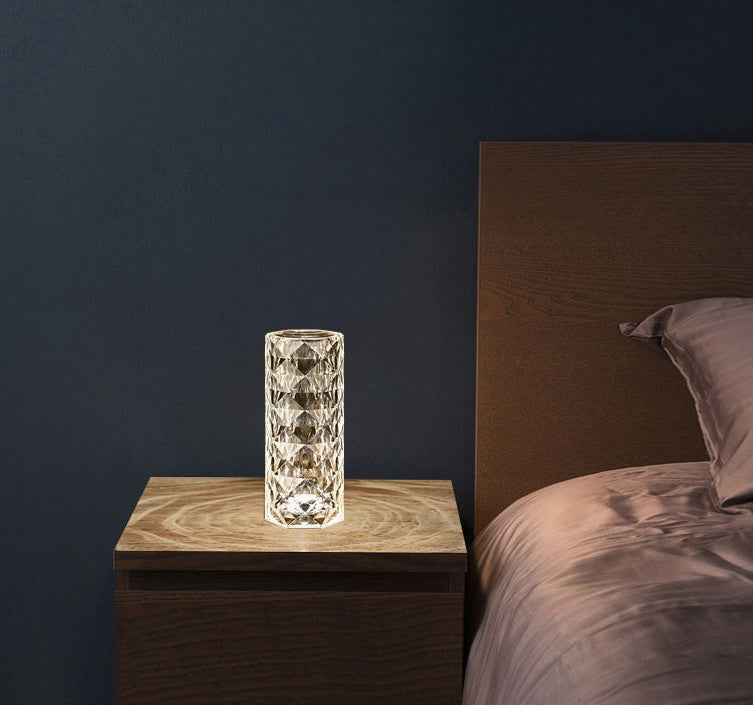 Nordic Crystal Touch Lamp - USB Table Lamp for Bedroom with Dimming and Rose Projector Feature - Hafsa Luxury