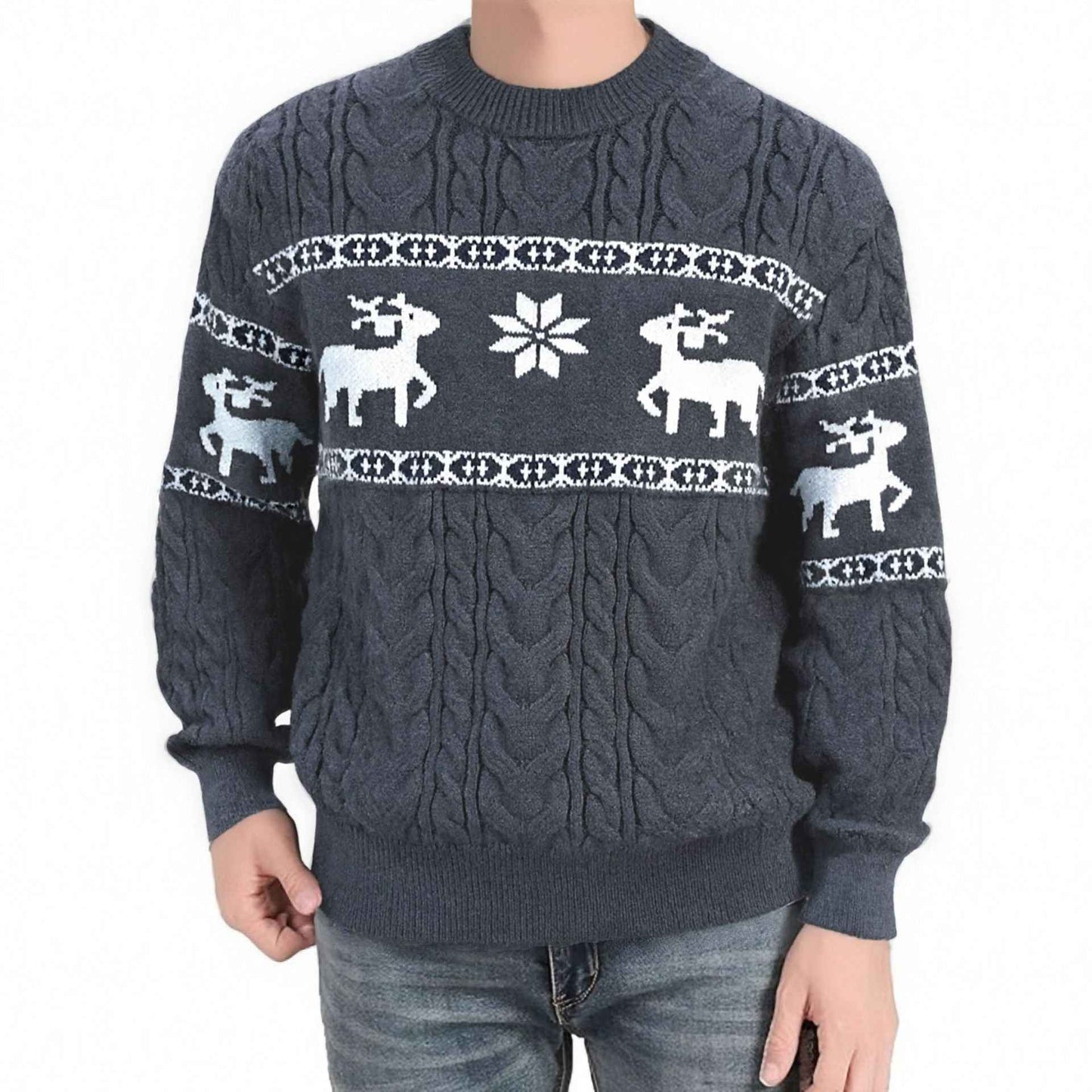 Winter Christmas Sweater for Men Thick Warm Knitted Pullover with Deer Design for Holiday Festivities - Hafsa Luxury