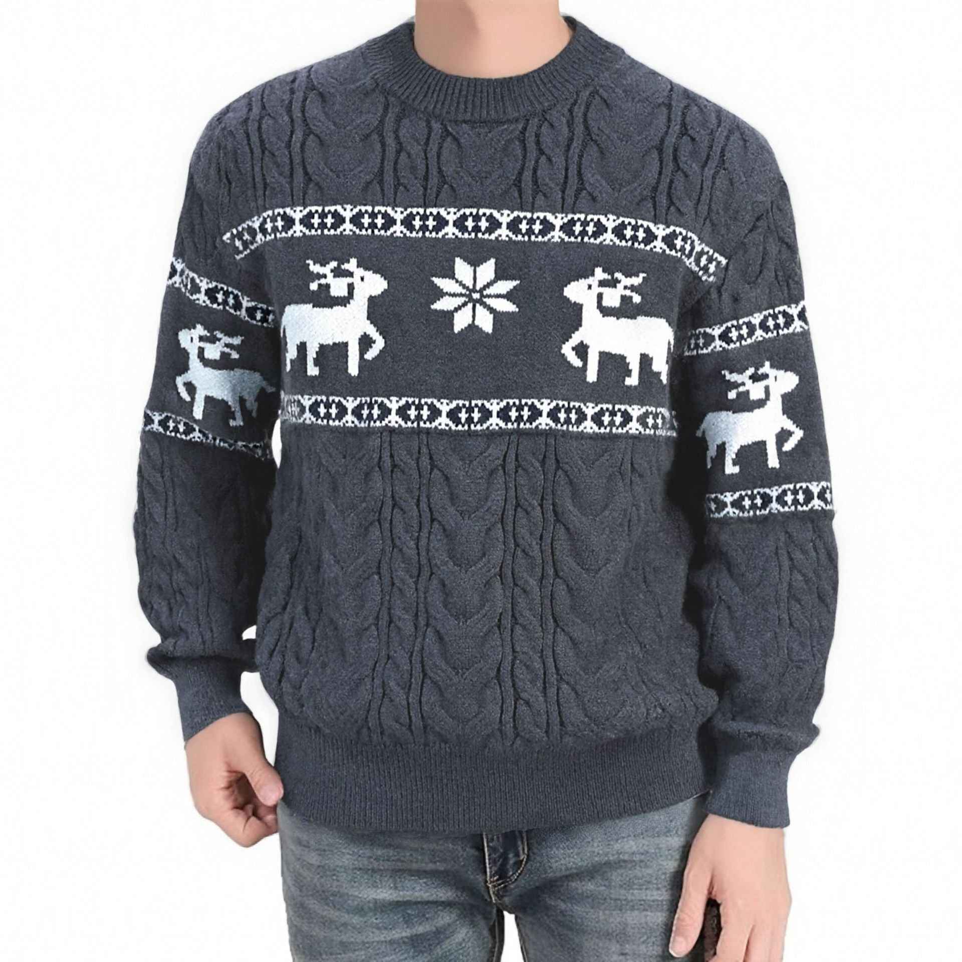 Winter Christmas Sweater for Men Thick Warm Knitted Pullover with Deer Design for Holiday Festivities - Hafsa Luxury