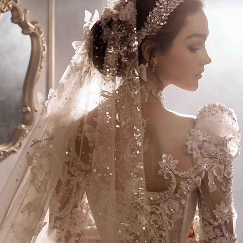 Heavy Industry European-style Royal Court Princess Dress with Large Tail for Women - Hafsa Luxury