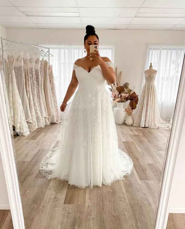 Wedding Dress Plus Size A-Line Off The Shoulder for Your Dream Day - Perfect Plus Size Wedding Dress A-Line - Hafsa Luxury