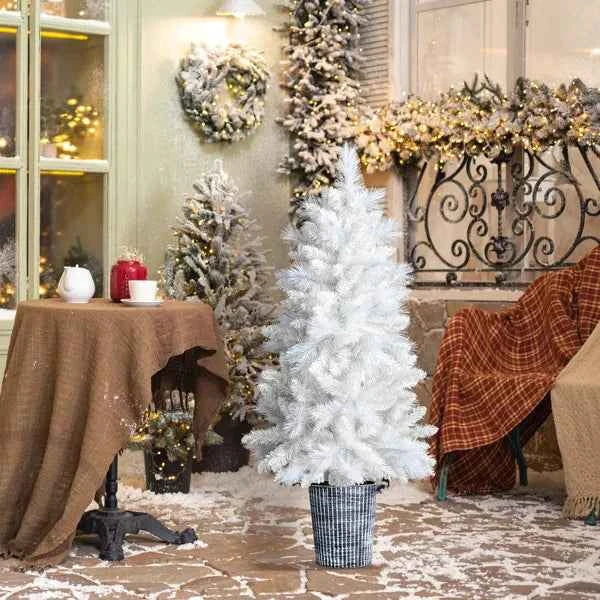 4 FT White Artificial Christmas Tree with Pot Stand, Potted Xmas Pine Tree for Holiday Party, Office, and Home - 200 Branch Tips - Hafsa Luxury