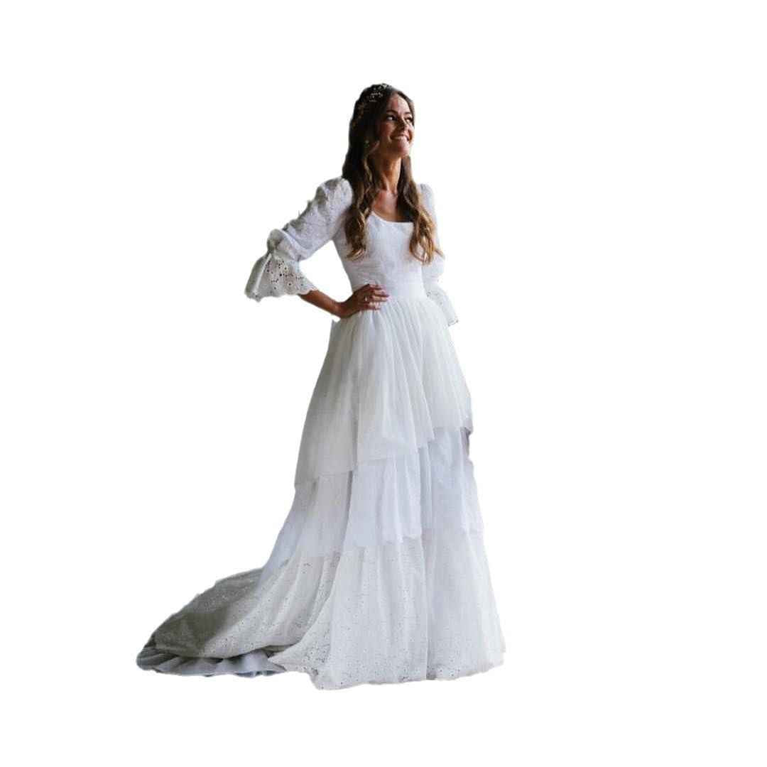 Wedding Lace Long Sleeve Dress - Elegant Bridal Gown for Your Special Day - Hafsa Luxury