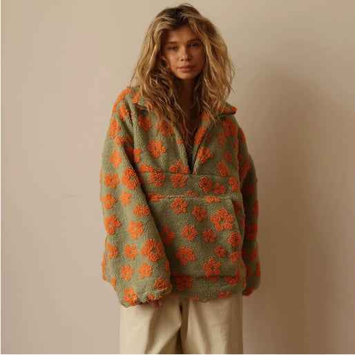 Winter Flowers Sweatshirt - Women's Casual Loose Zip-up Pullover Top with Big Pocket - Hafsa Luxury