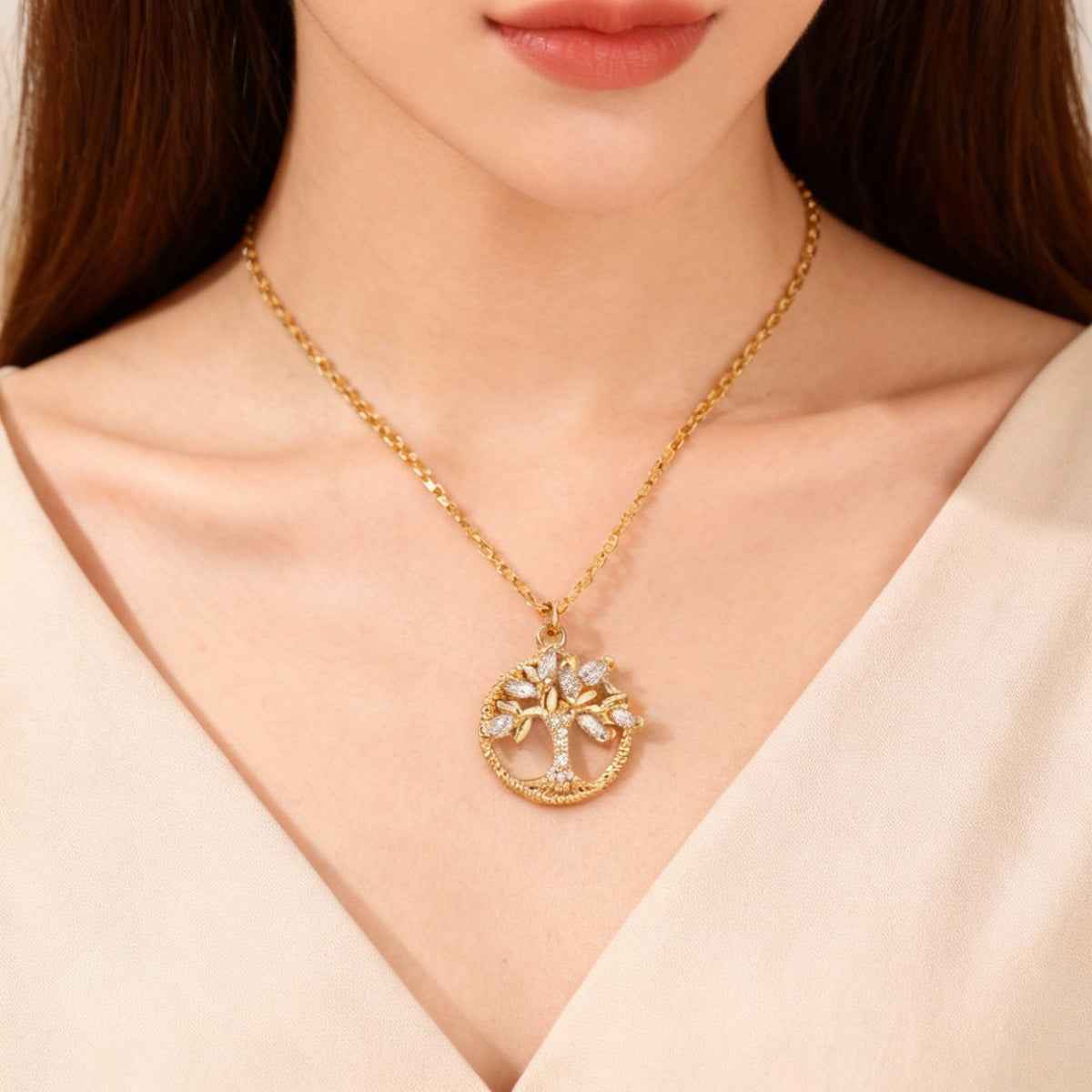 Tree of Life Necklace Rhinestone Pendant Jewelry for Birthday and Valentine's Day Gifts - Hafsa Luxury