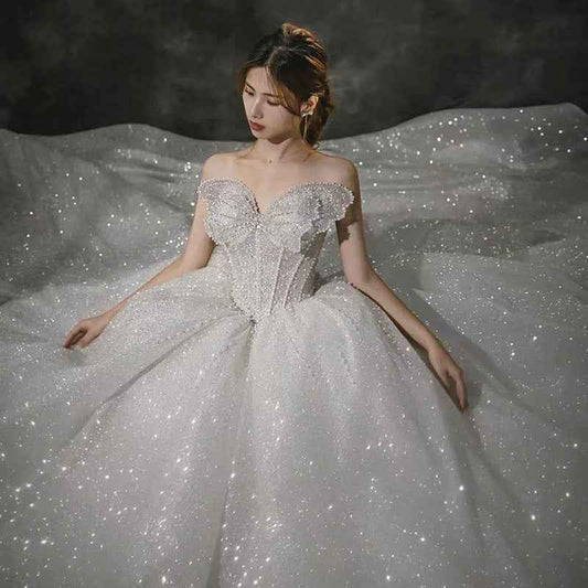 French Tube Top Wedding Dress Mother's Wedding Big Tail Main Wedding Dress - Hafsa Luxury