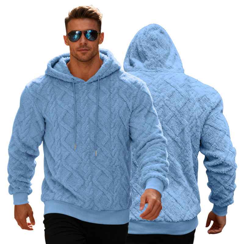 Plush Hooded Sweatshirt for Men - Winter Warm Long-Sleeved Fleece Pullover Top in Solid Color - Hafsa Luxury