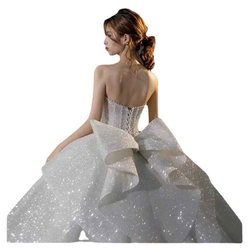 French Tube Top Wedding Dress Mother's Wedding Big Tail Main Wedding Dress - Hafsa Luxury