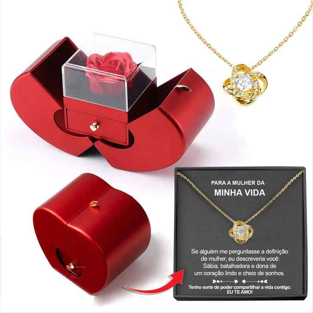 Fashion Jewelry Box Red Apple Design with Necklace & Eternal Rose - Perfect Red Apple Jewelry Box Gift for Christmas, Mother's Day & Valentine's Day - Hafsa Luxury