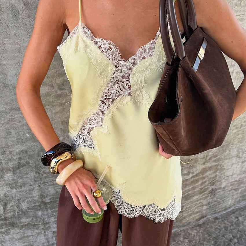 Asymmetrical Lace Elegant Commute Panelled Camisole