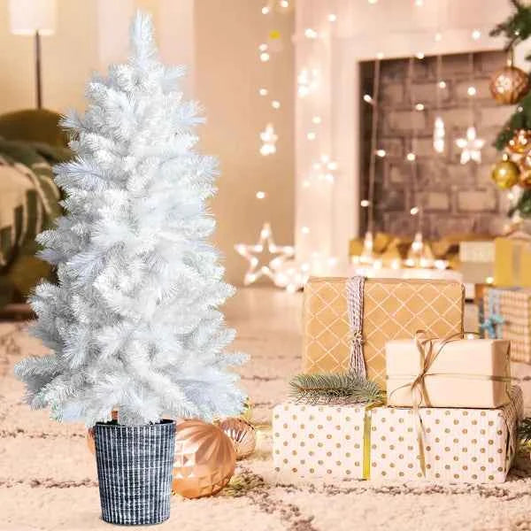 4 FT White Artificial Christmas Tree with Pot Stand, Potted Xmas Pine Tree for Holiday Party, Office, and Home - 200 Branch Tips - Hafsa Luxury
