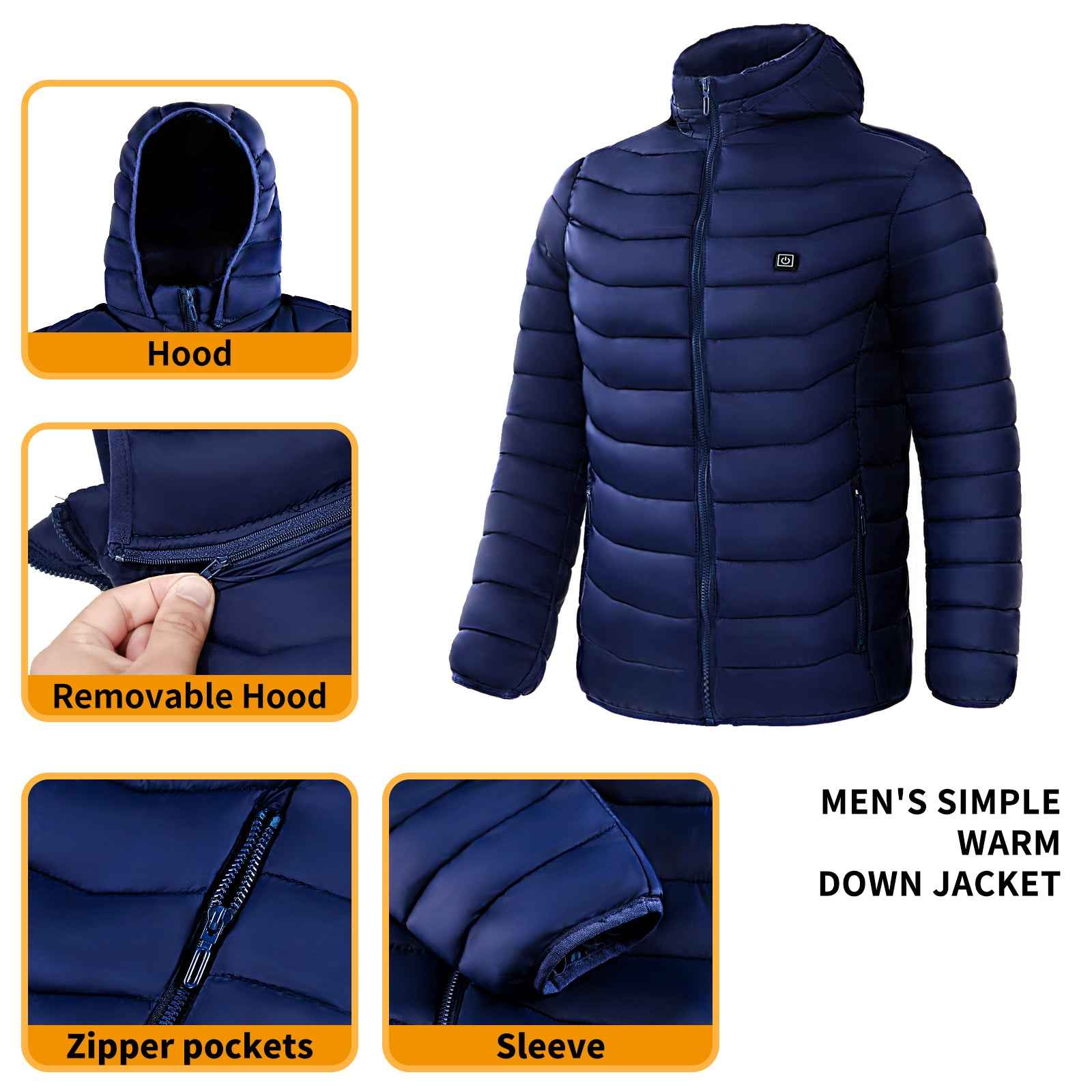 Men Heated Puffer Jacket with Electric Heating Coat 9 Heat Zones Insulated Hood Windbreaker - Hafsa Luxury