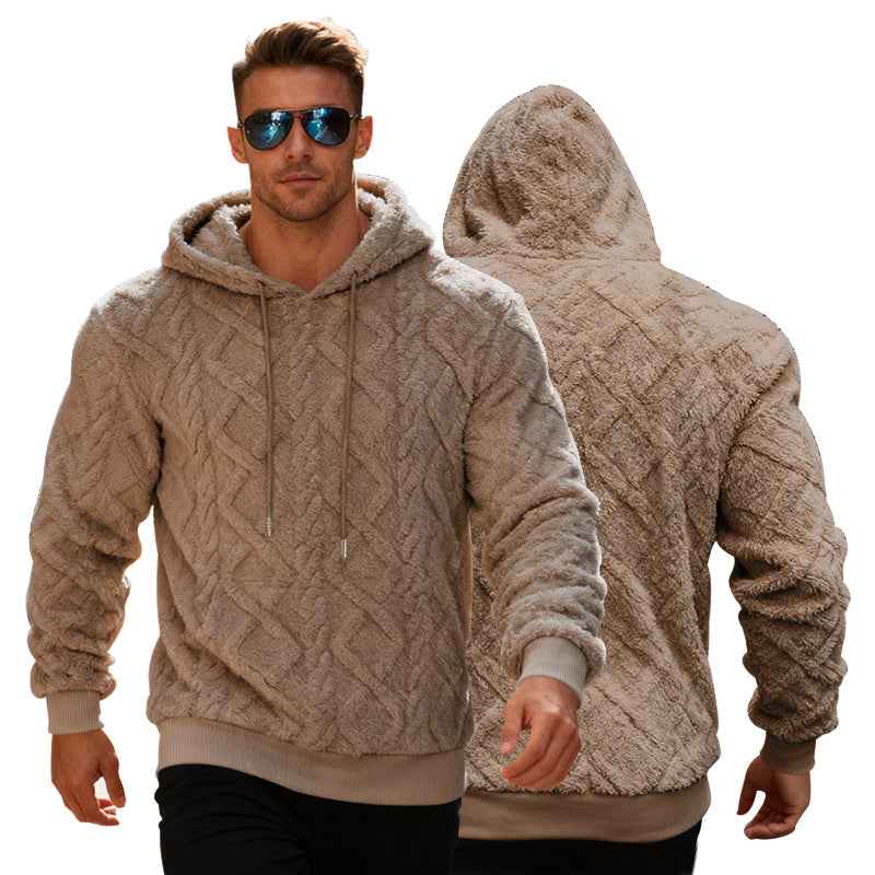 Plush Hooded Sweatshirt for Men - Winter Warm Long-Sleeved Fleece Pullover Top in Solid Color - Hafsa Luxury