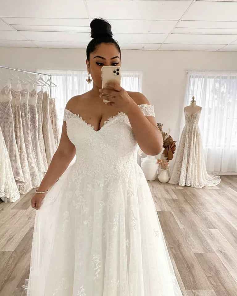 Wedding Dress Plus Size A-Line Off The Shoulder for Your Dream Day - Perfect Plus Size Wedding Dress A-Line - Hafsa Luxury