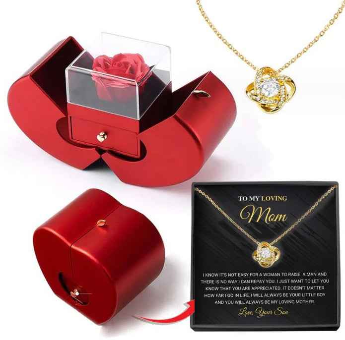 Fashion Jewelry Box Red Apple Design with Necklace & Eternal Rose - Perfect Red Apple Jewelry Box Gift for Christmas, Mother's Day & Valentine's Day - Hafsa Luxury