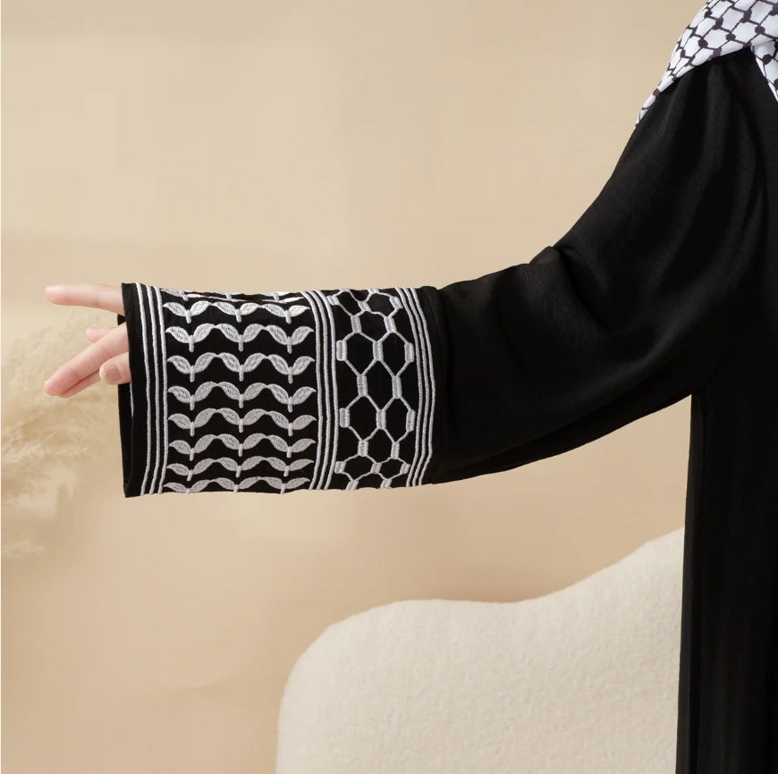 Keffiyeh Style Abaya with Crossbody Bag for Elegant Modest Fashion - Hafsa Luxury