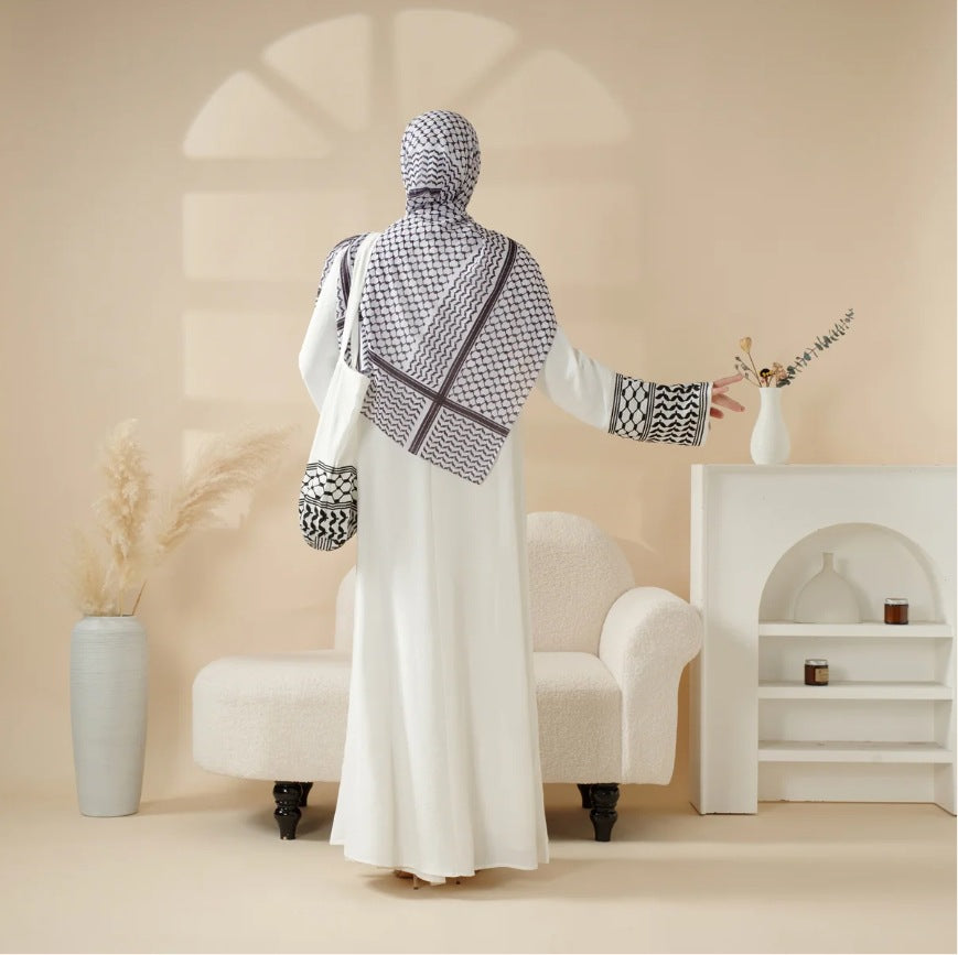 Keffiyeh Style Abaya with Crossbody Bag for Elegant Modest Fashion - Hafsa Luxury