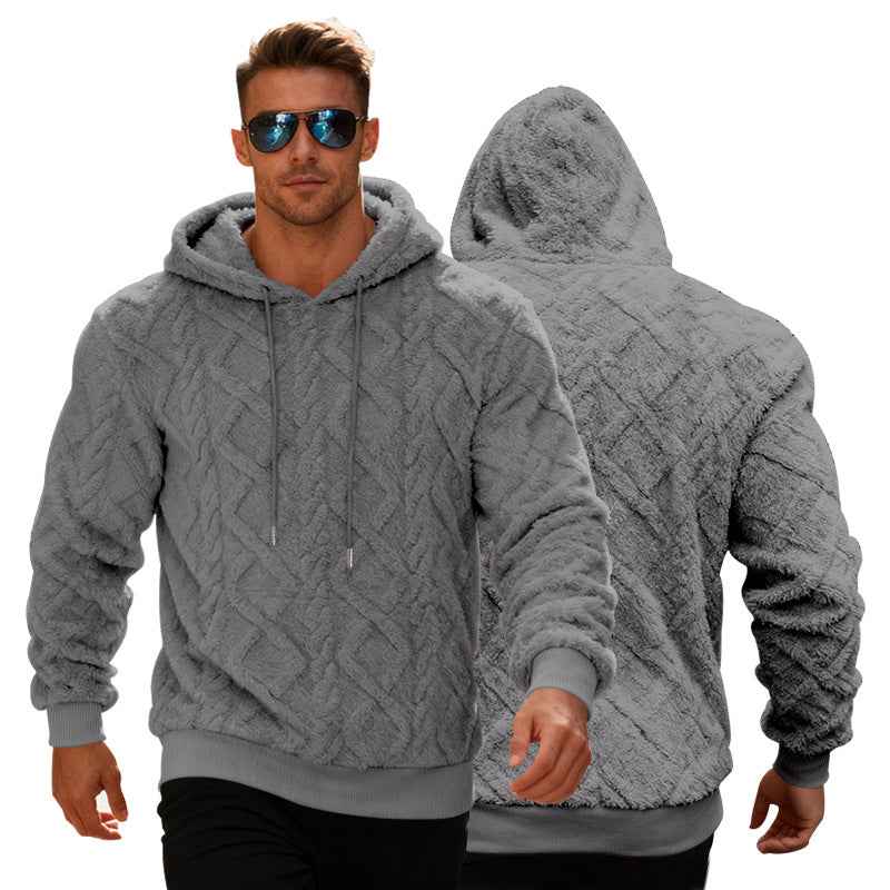 Plush Hooded Sweatshirt for Men - Winter Warm Long-Sleeved Fleece Pullover Top in Solid Color - Hafsa Luxury