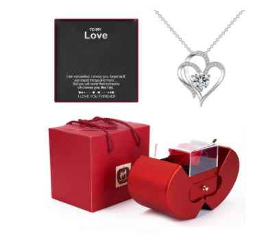 Fashion Jewelry Box Red Apple Design with Necklace & Eternal Rose - Perfect Red Apple Jewelry Box Gift for Christmas, Mother's Day & Valentine's Day - Hafsa Luxury