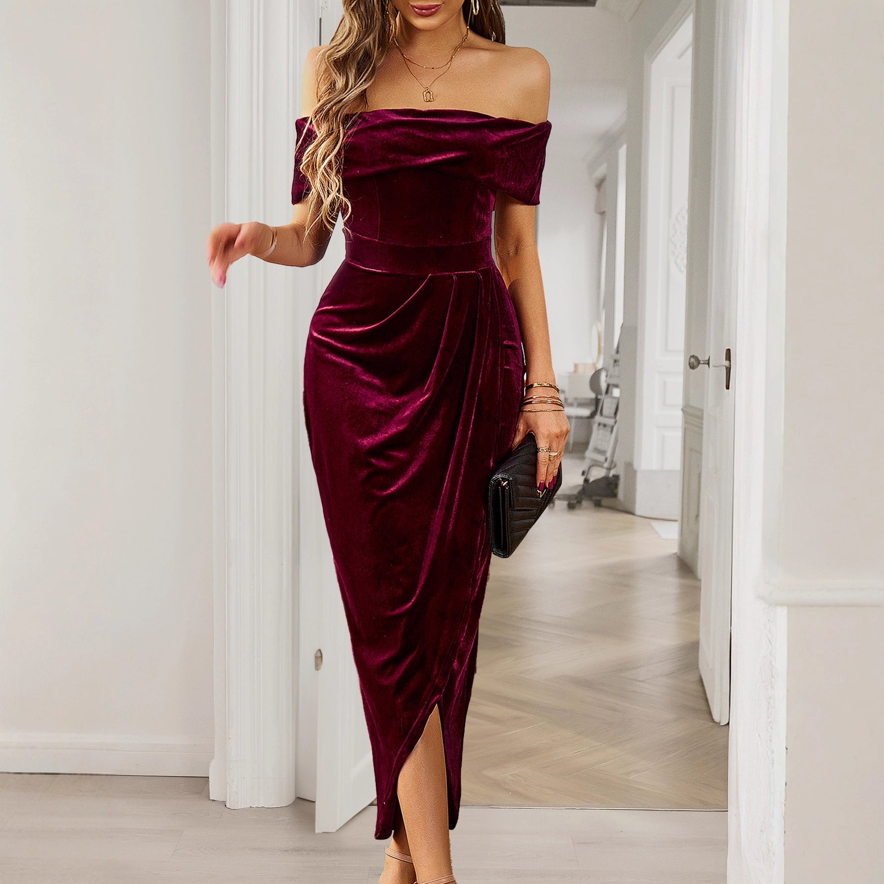 Solid Color Strapless Bodycon Long Dress Women's Dress - Hafsa Luxury