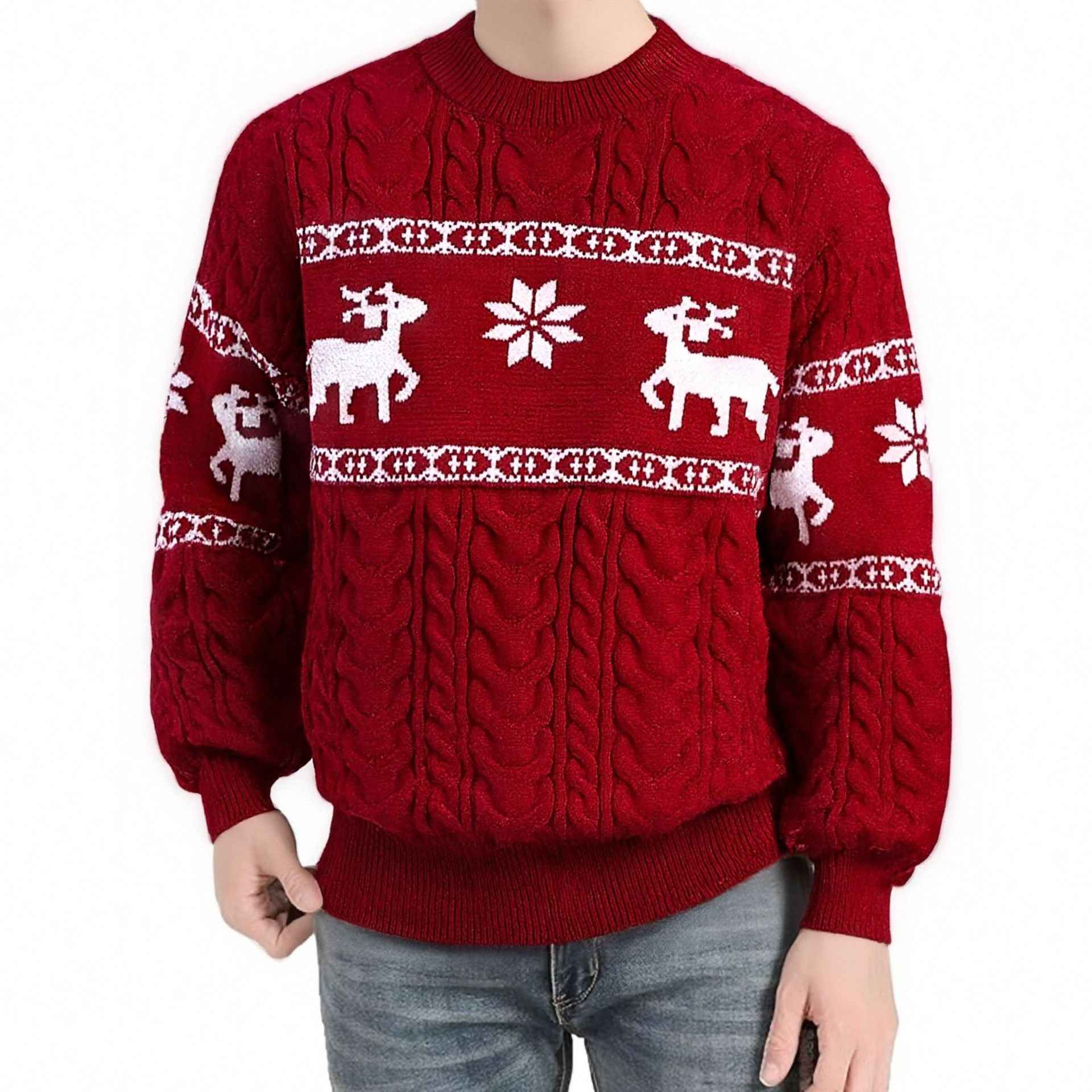 Winter Christmas Sweater for Men Thick Warm Knitted Pullover with Deer Design for Holiday Festivities - Hafsa Luxury