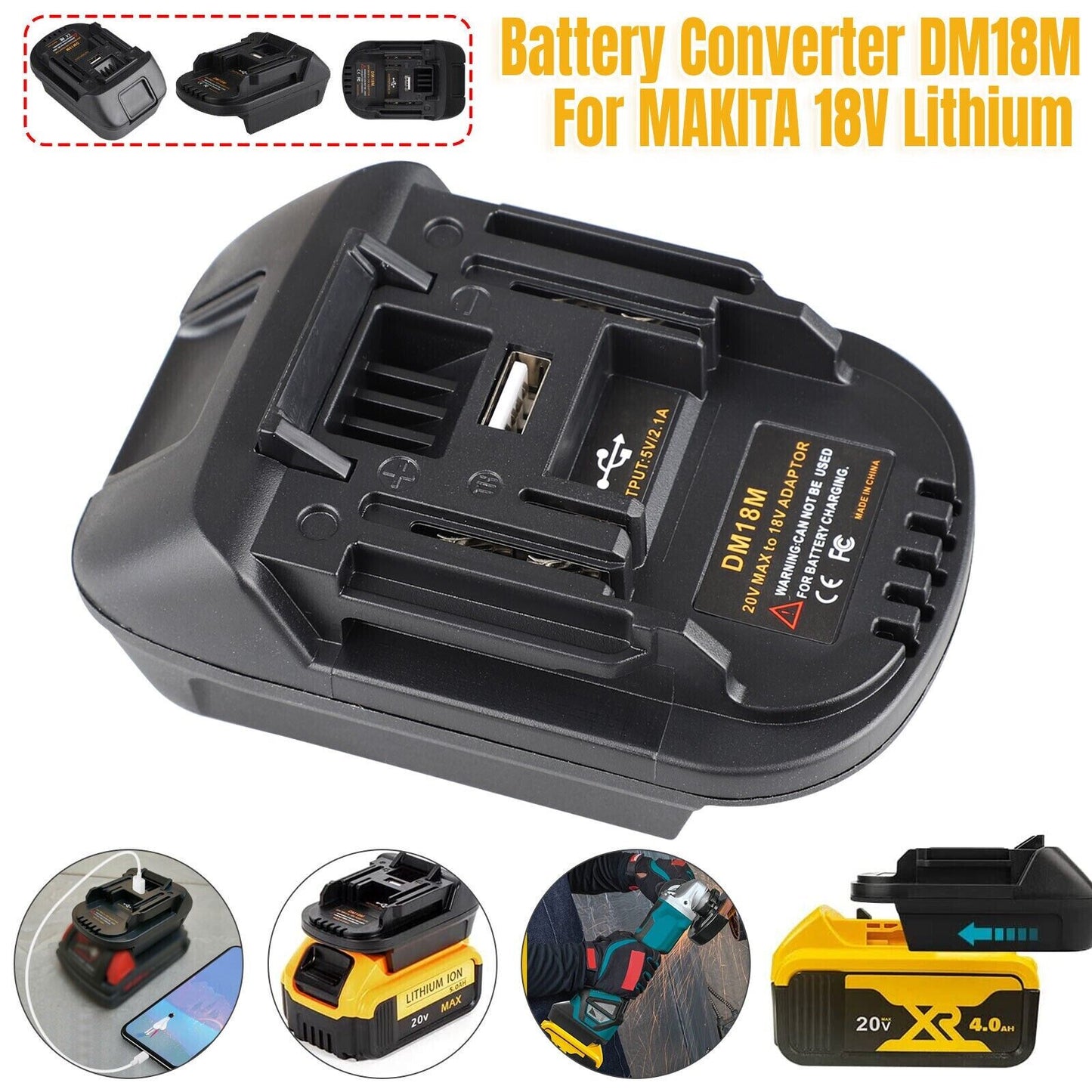 USB Battery Adapter Converter For 20V DEWALT Milwaukee M18 Convert To