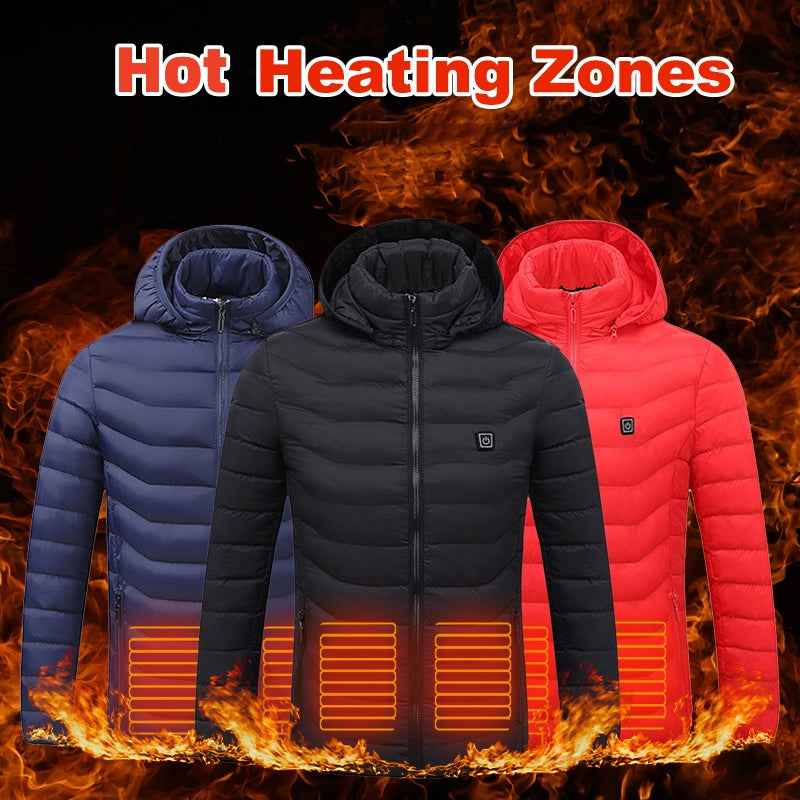 Men Heated Puffer Jacket with Electric Heating Coat 9 Heat Zones Insulated Hood Windbreaker - Hafsa Luxury