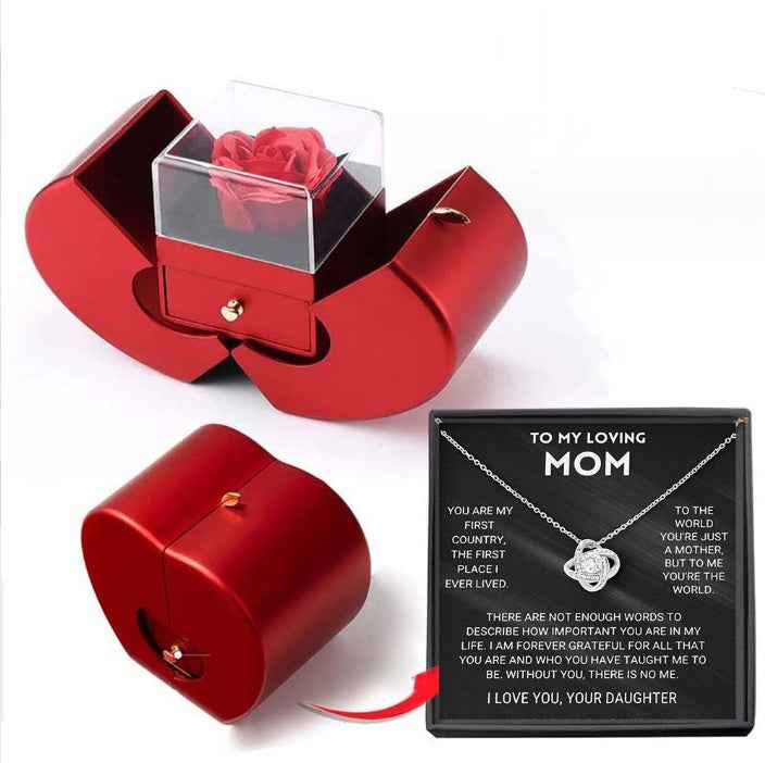 Fashion Jewelry Box Red Apple Design with Necklace & Eternal Rose - Perfect Red Apple Jewelry Box Gift for Christmas, Mother's Day & Valentine's Day - Hafsa Luxury