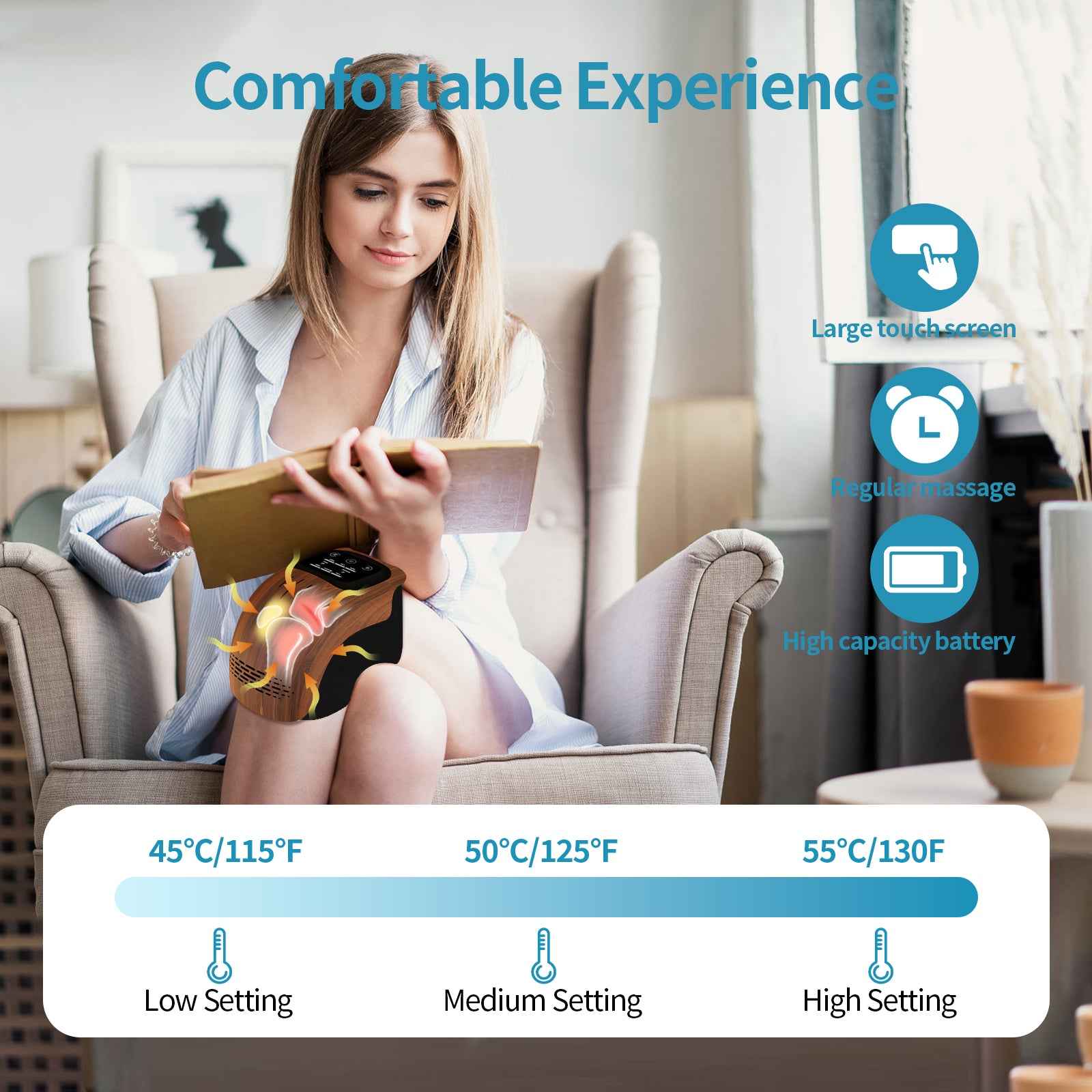 Intelligent Electric Knee Massager with Heating, Rechargeable Infrared Laser, and Vibration for Pain Relief - Hafsa Luxury