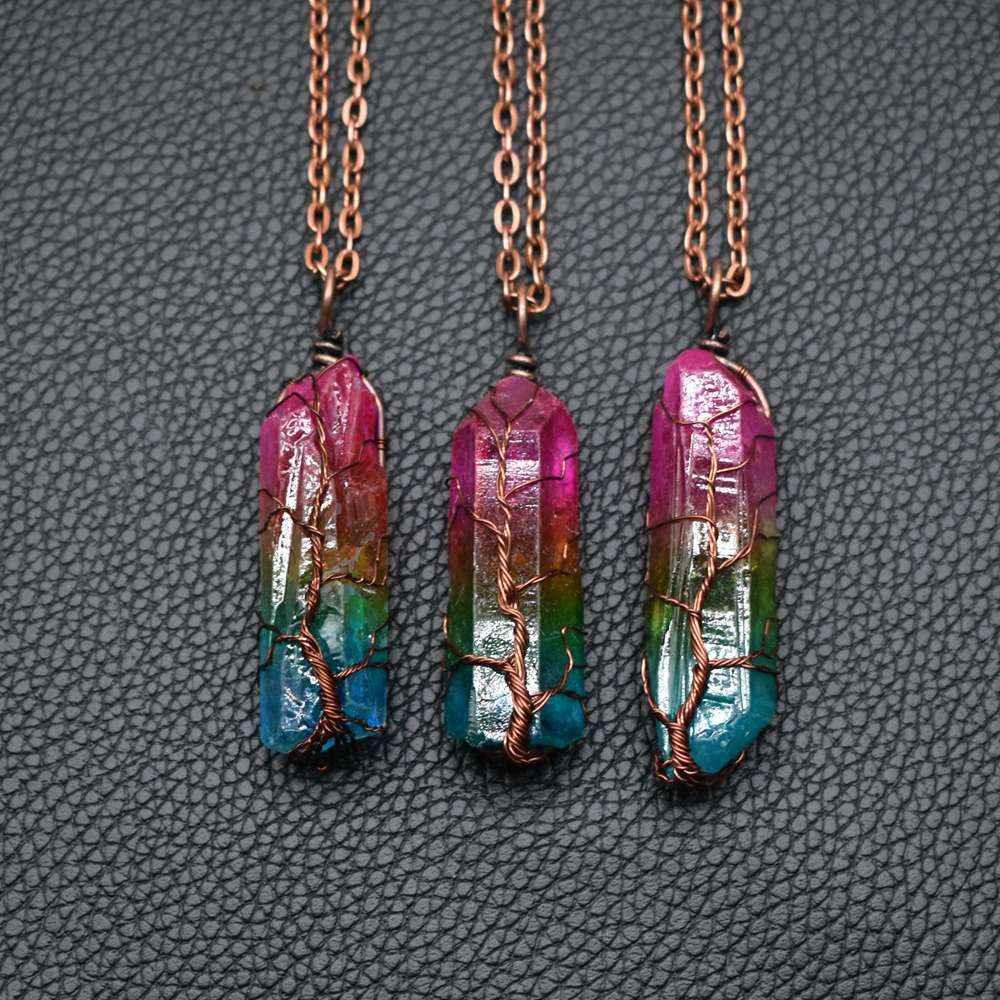 Hot Selling Stone Crystal Tree of Life Pendant Fashion Necklace - Hafsa Luxury