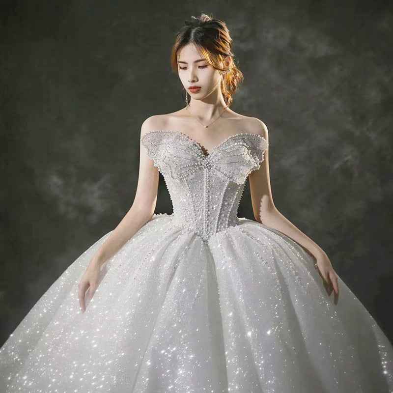 French Tube Top Wedding Dress Mother's Wedding Big Tail Main Wedding Dress - Hafsa Luxury