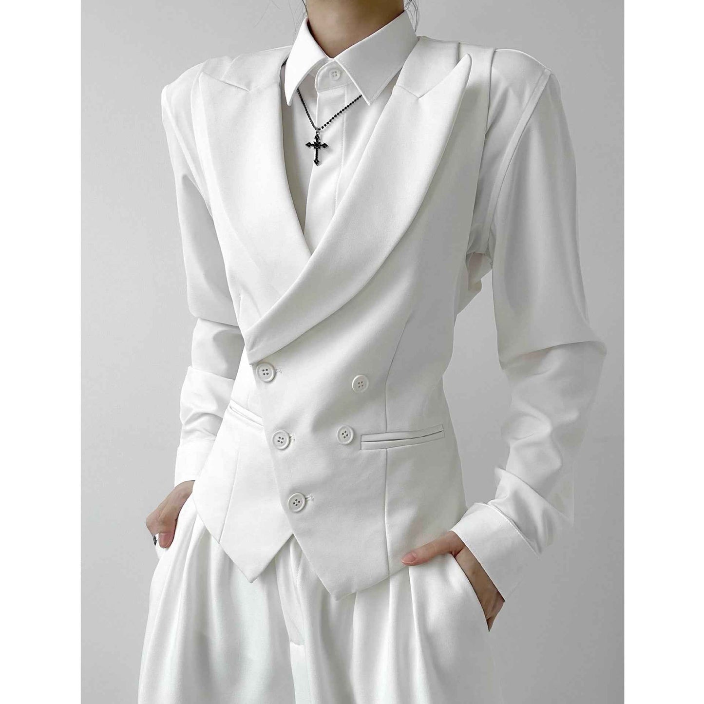 Women's Slim-Fit Suit Vest for Young Women - Premium White Versatile Style - Hafsa Luxury