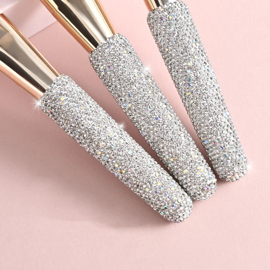 15 Pc Rhinestone Makeup Brush Set Pink Blush Foundation Concealers Eye Shadow & Loose Powder Brushes Cosmetic Organizer Gift Set