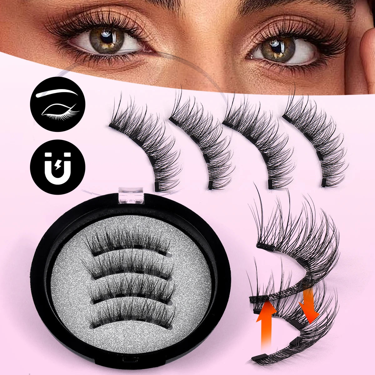 MAGEFY 2 Boxes Magnetic Lashes with Eyebrow Brush Natural Extend Cat Eye Lashes Cross Magnifying Eyes Beauty Makeup Accessory