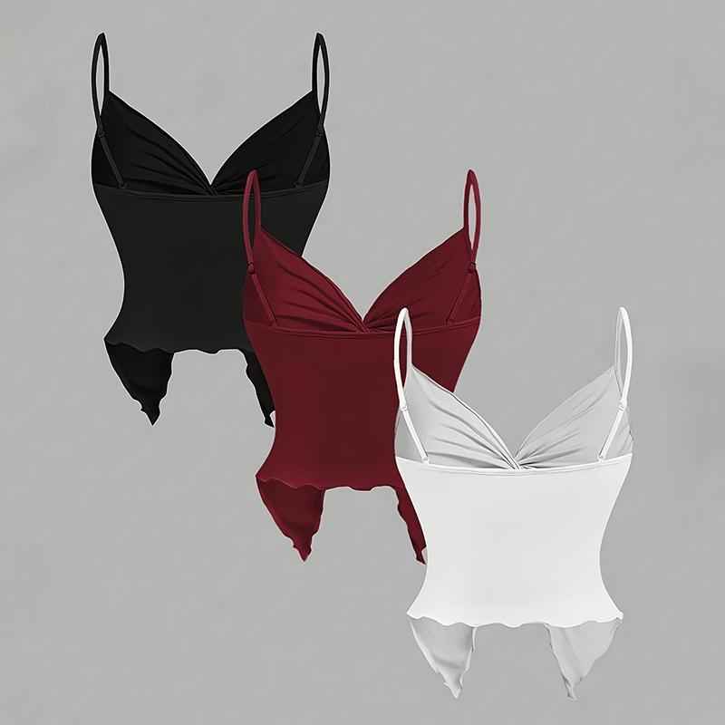 Women's Y2K Cami Set - 3-Piece Twist Front & Asymmetrical Spaghetti Strap Tops - Hafsa Luxury