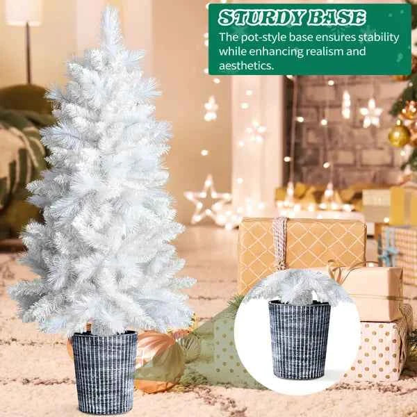 4 FT White Artificial Christmas Tree with Pot Stand, Potted Xmas Pine Tree for Holiday Party, Office, and Home - 200 Branch Tips - Hafsa Luxury