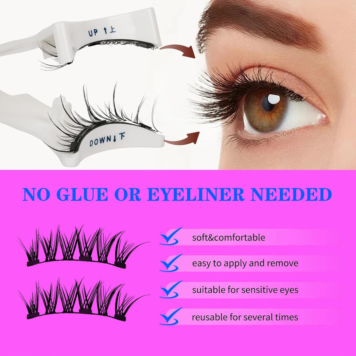 Magnetic Eyelash Kit - Reusable Glue-Free False Lashes with Applicator, Alcohol-Free Material, Professional Eye Makeup Tool