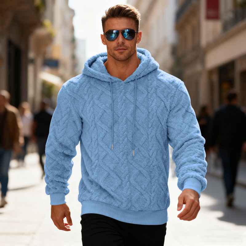 Plush Hooded Sweatshirt for Men - Winter Warm Long-Sleeved Fleece Pullover Top in Solid Color - Hafsa Luxury
