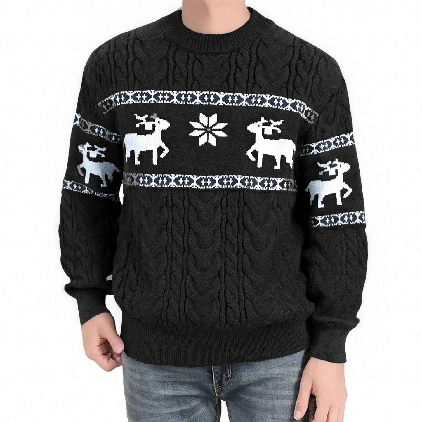 Winter Christmas Sweater for Men Thick Warm Knitted Pullover with Deer Design for Holiday Festivities - Hafsa Luxury