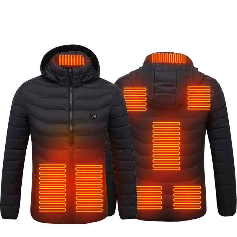Men Heated Puffer Jacket with Electric Heating Coat 9 Heat Zones Insulated Hood Windbreaker - Hafsa Luxury